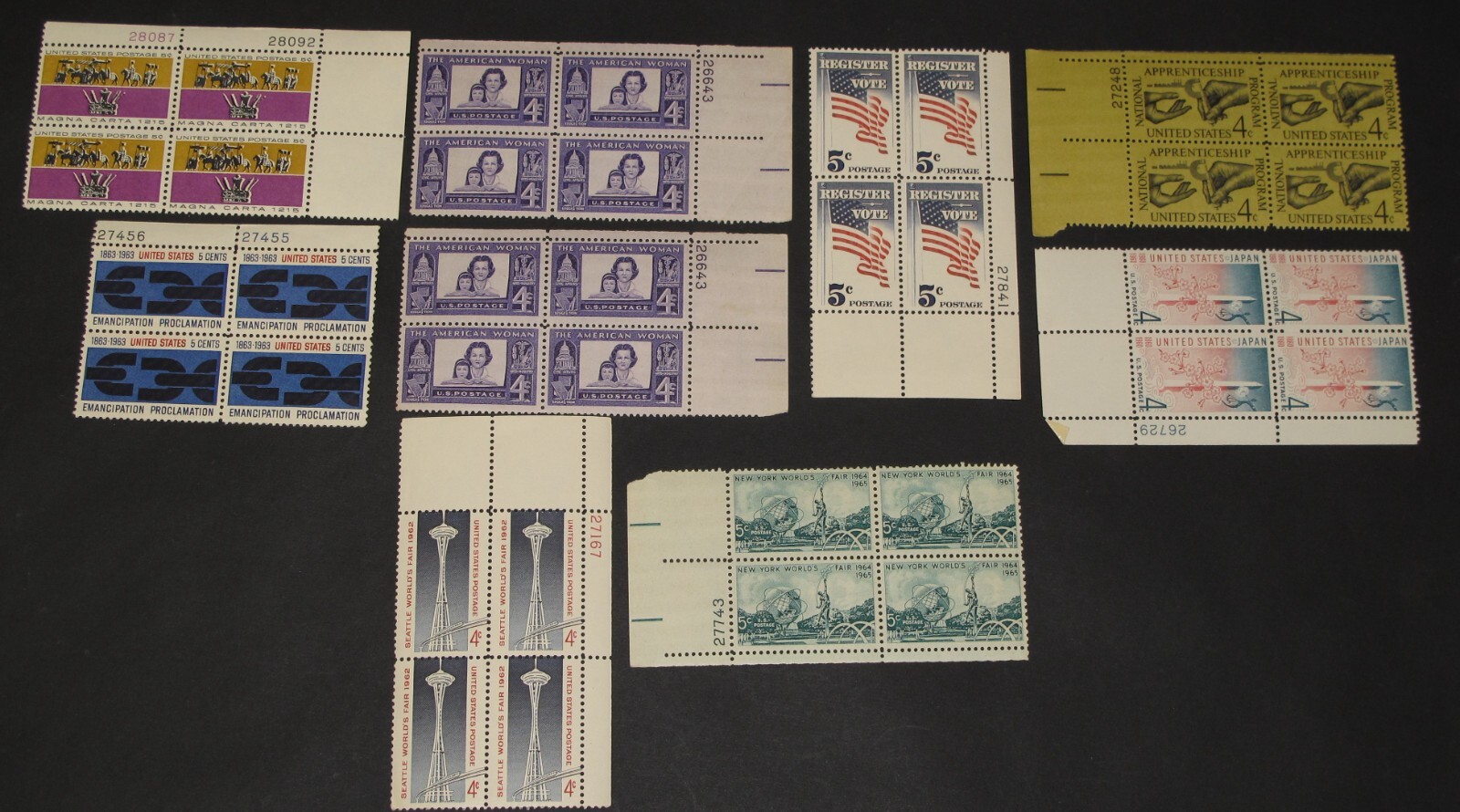Lot of 8 US 4 and 5 Cent Postage Stamps 1960-1965 #1265 #1152 #1249 #1201 #1233