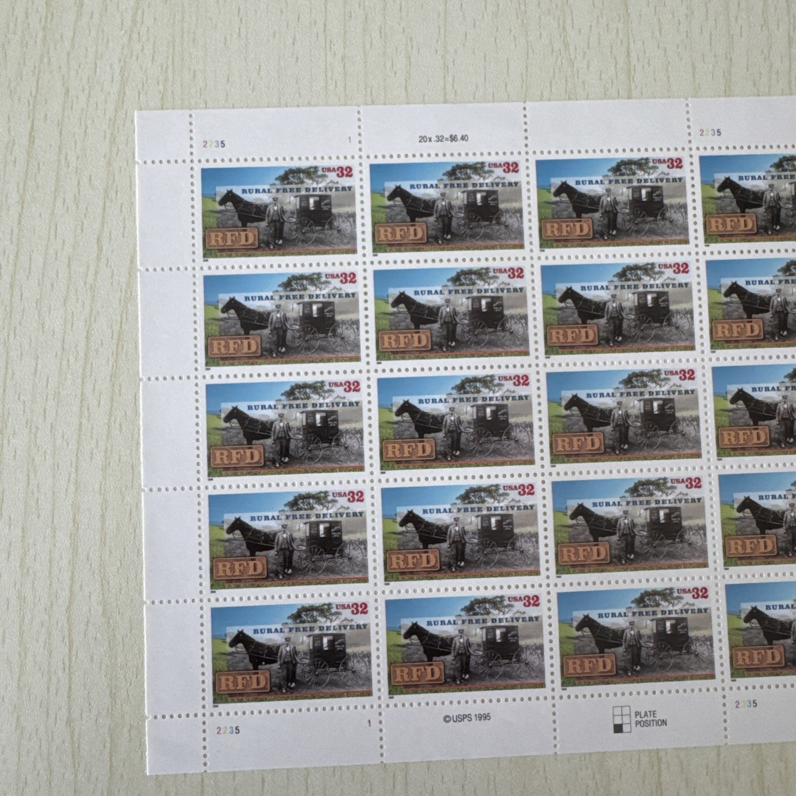 US Postage Stamps 32c Sheet RFD Rural Free Delivery 20 Stamps MNH Free Shipping
