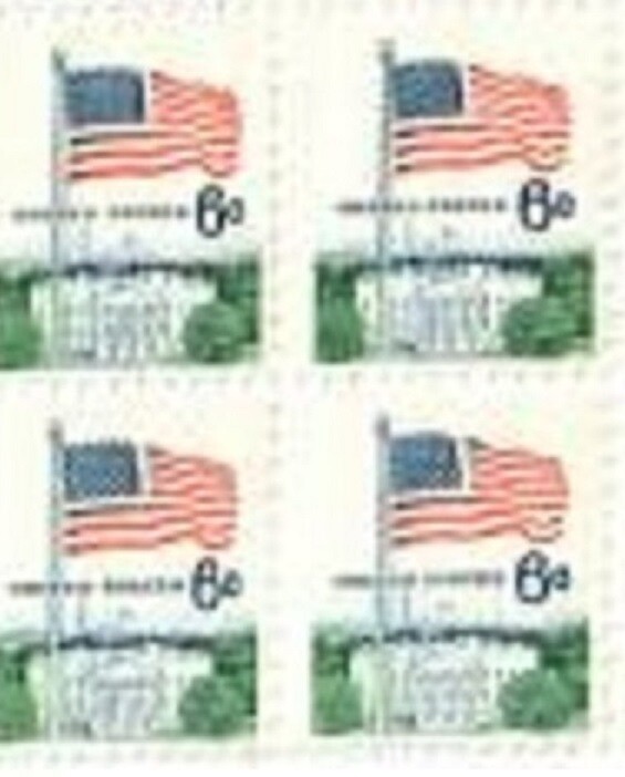 WHITE HOUSE & FLAG–Block of 4 Collectible Unused 1970 Stamps-FREE SHIP