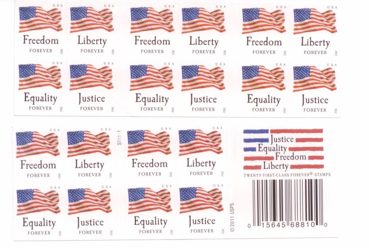 Booklet Of 20 Forever Stamps Featuring U.s. Flag Freedom Liberty Equality Jus…