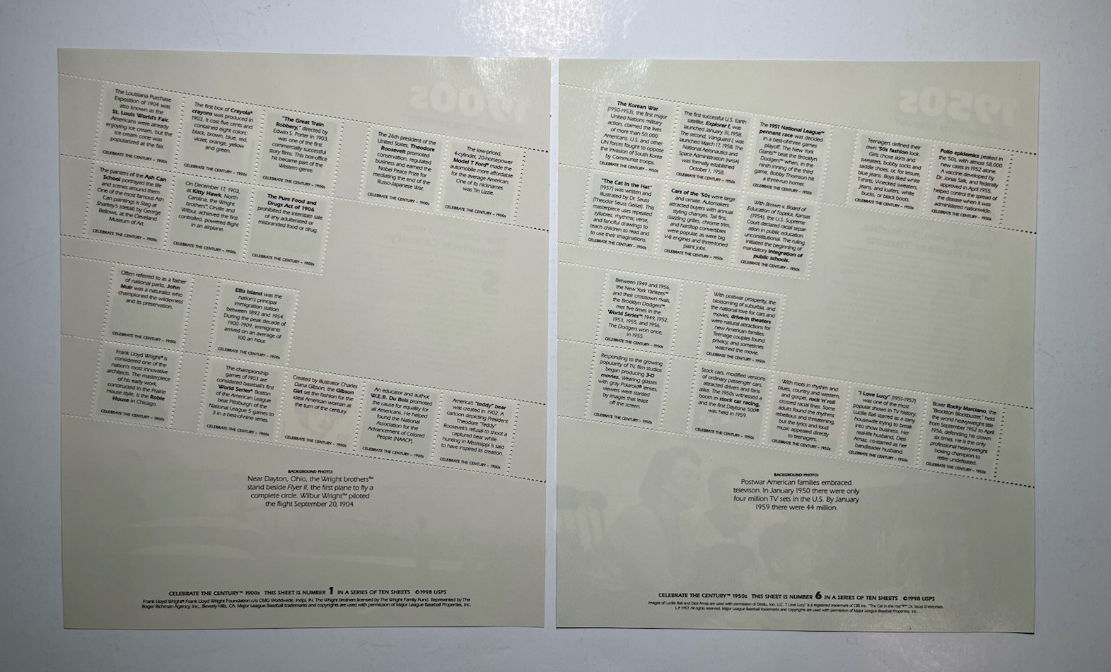 CELEBRATE THE CENTURY 1900 & 1950 * Lot of 2 Sheets US Stamps USA