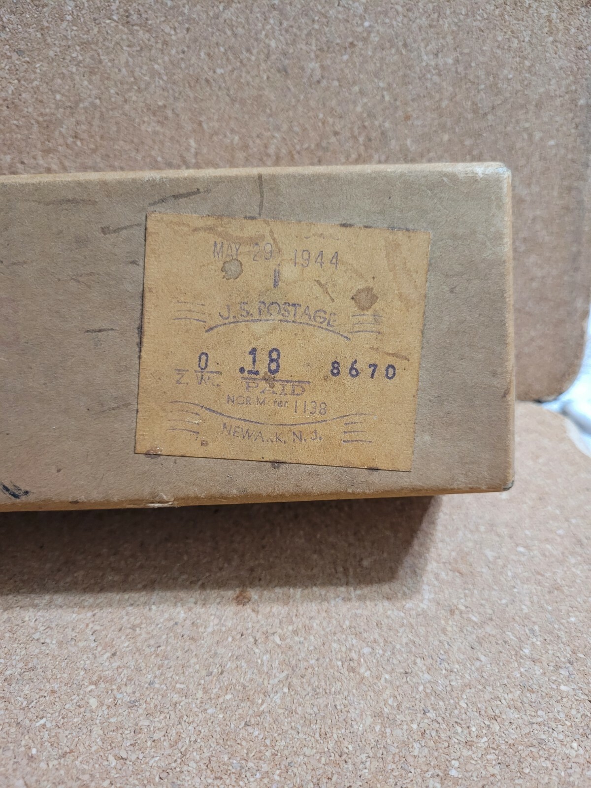 May/29/1944 USA WW2 First Class Postage box 12″×1.5″×2.5″ With $0.18 Stamp.OBO