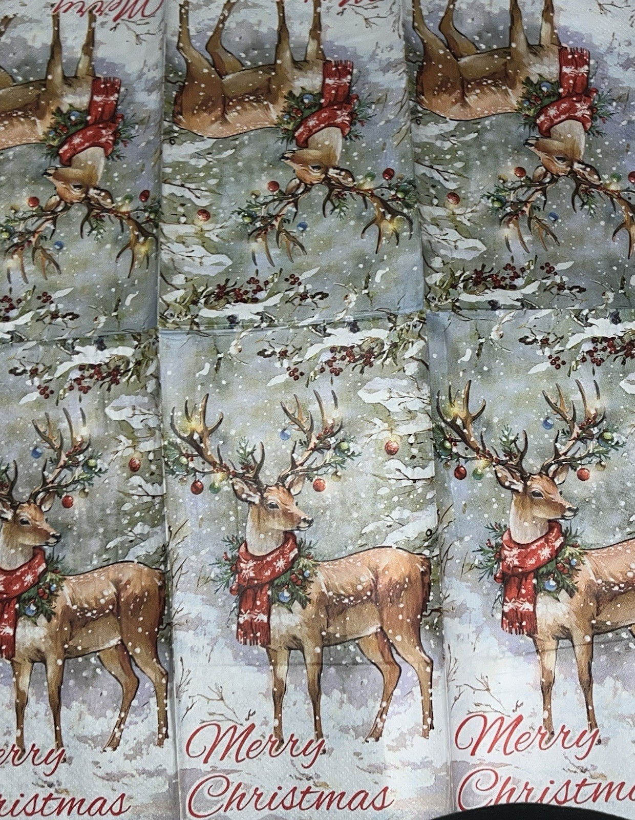 TWO Individual paper dinner Decoupage napkins 2ply Reindeer Christmas Tree/snow