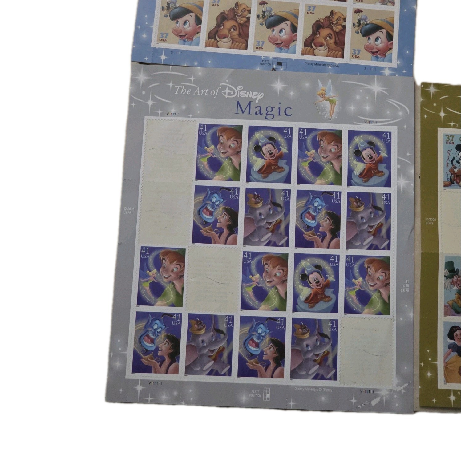 Three Partial Sheets The Art of Disney FRIENDSHIP 37¢ US Postage Stamp