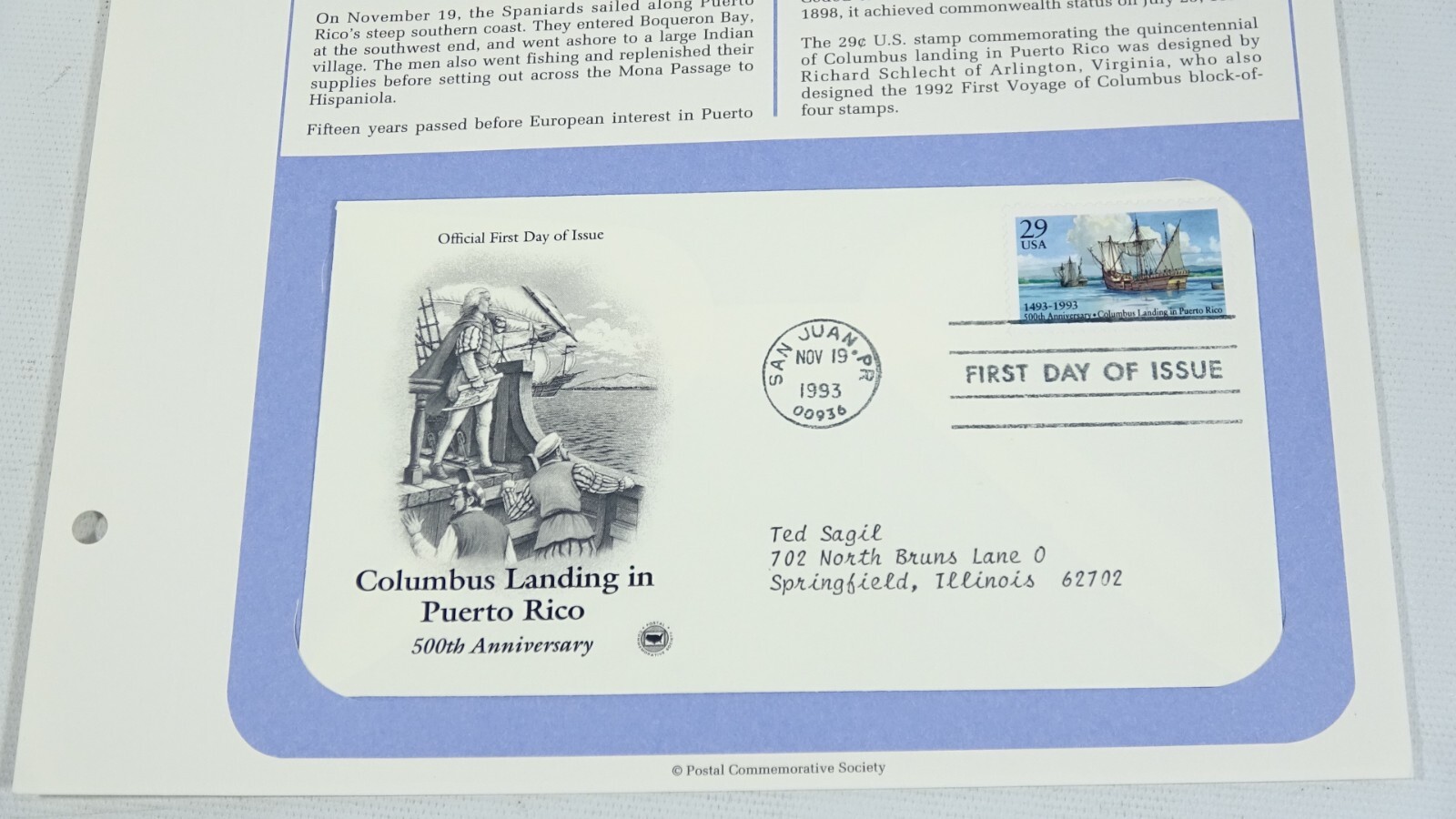 Postal Service US First Day Cover Service Columbus Carter Family Winter Olympics