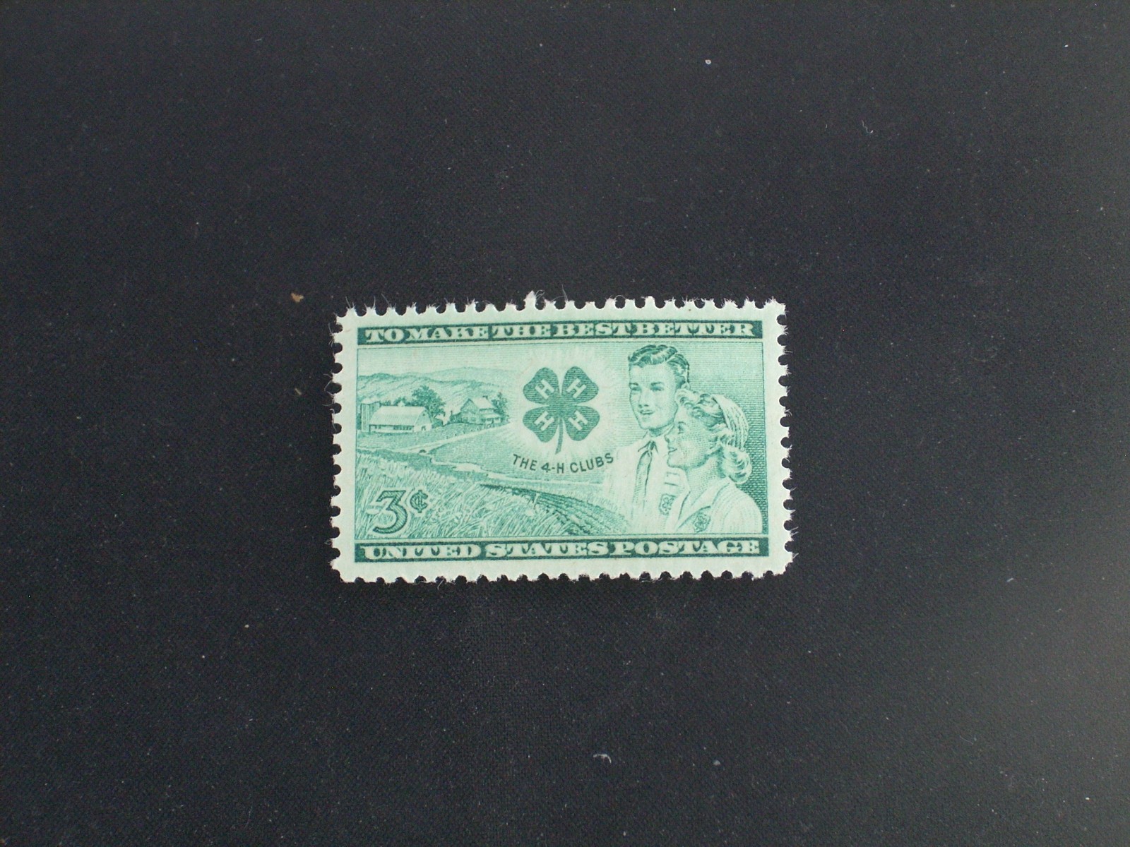 U.S.SCOTT #1005,3 CENT MINT,GREEN,1952,4H CLUB,NO HINGES,WELL CENTERED,GLAS.ENV.