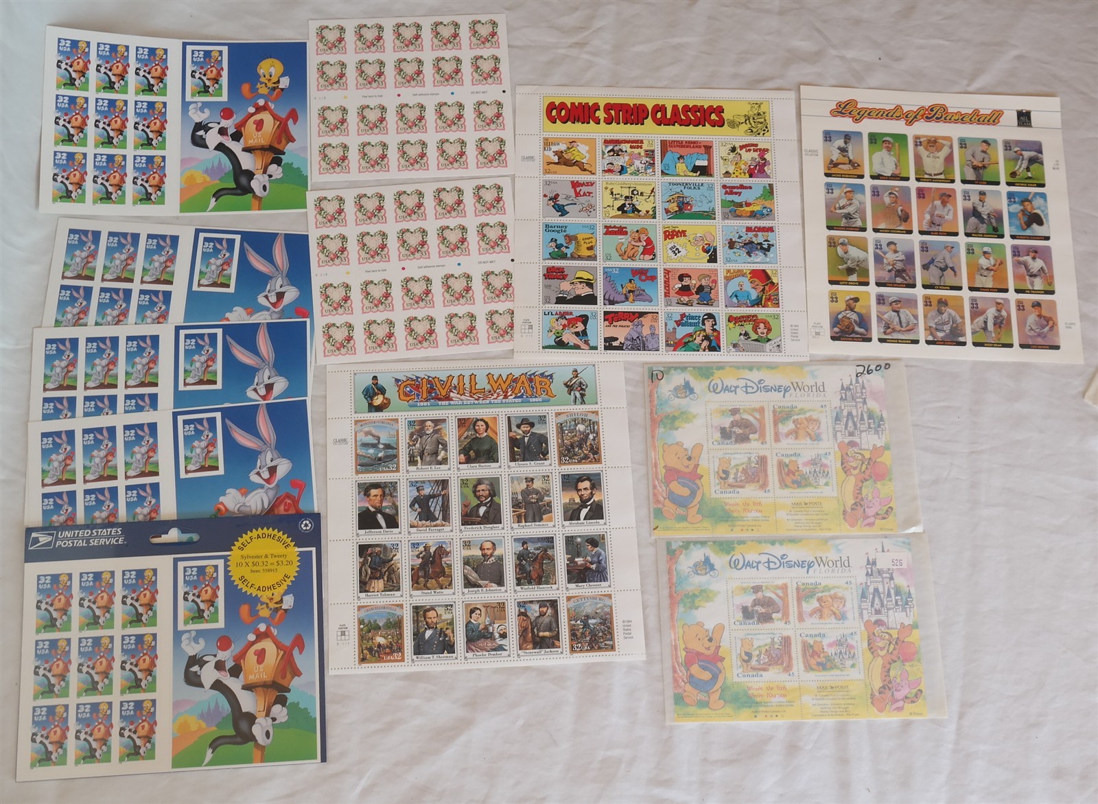Stamp Collection Loony Tunes Civil war Comic Strip Baseball Disney
