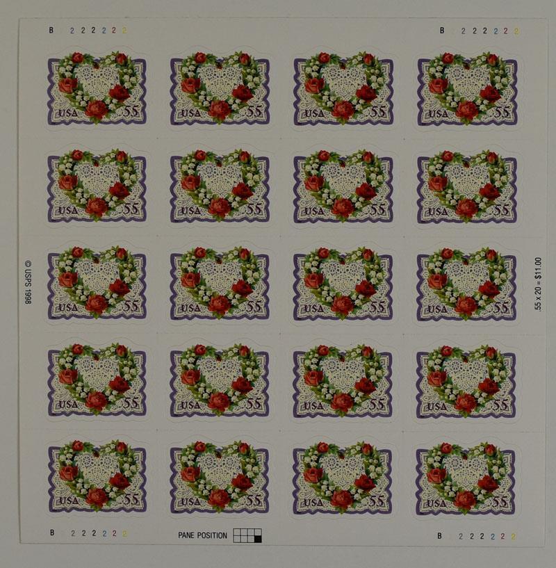US SCOTT 3275 PANE OF 20 LOVE STAMPS 55 CENTS FACE MNH