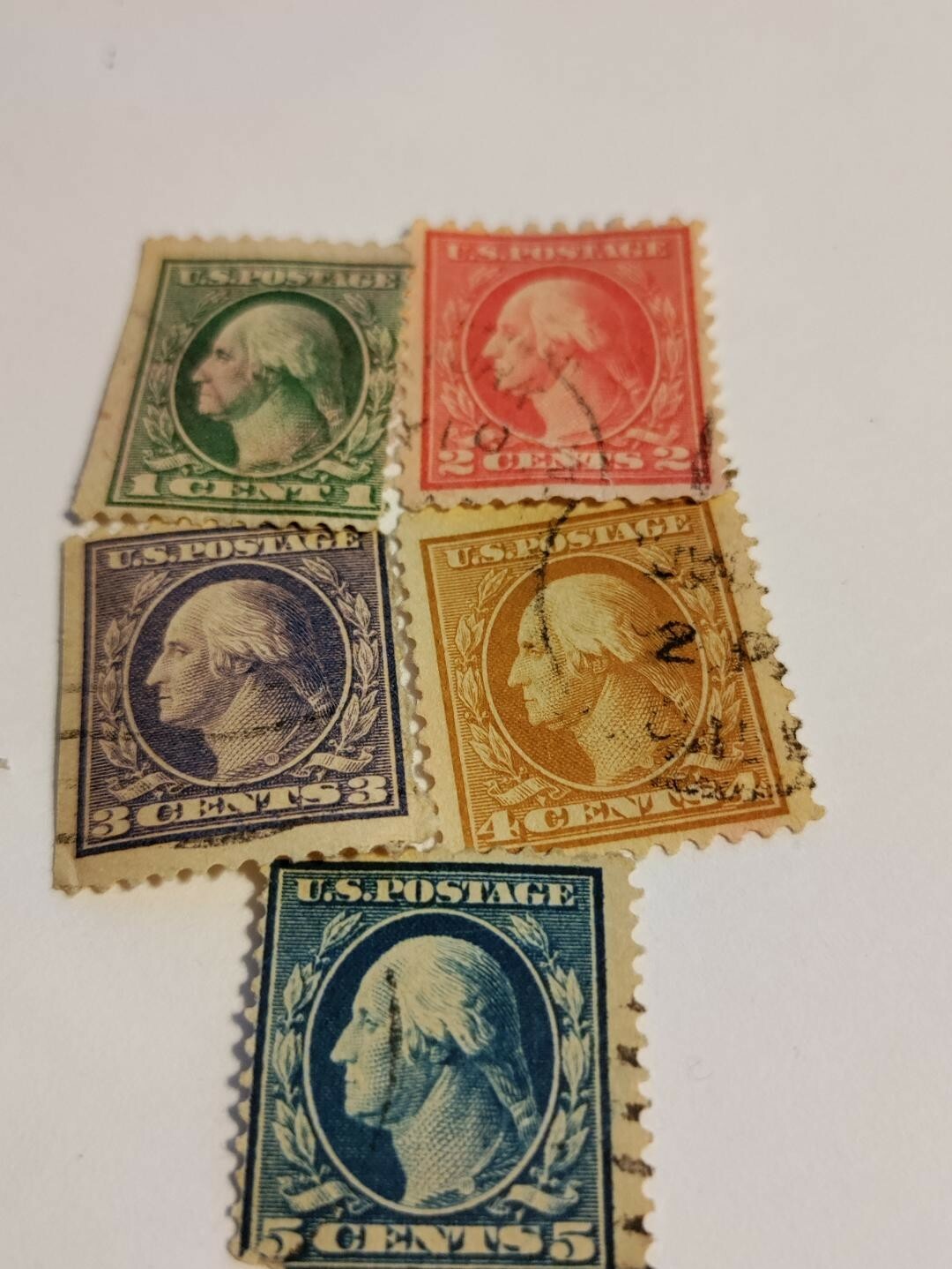 George Washington 1 cent 1918, 2c, 1911 3c, 1908 4c,5c beautiful grouping, wow