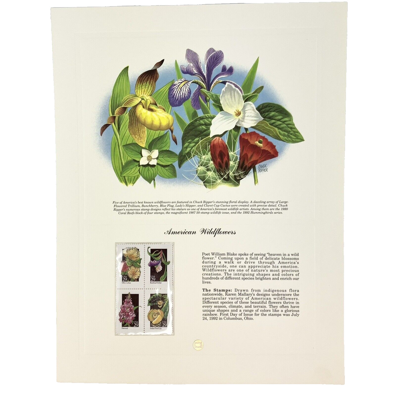 Chuck Ripper American Wildflowers Postage Stamp Art USPS Farmable Gift 1992