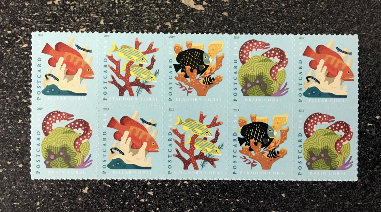 2019USA #5363-5366 35c Forever Postcard Rate – Coral Reefs – Block of 10 Mint
