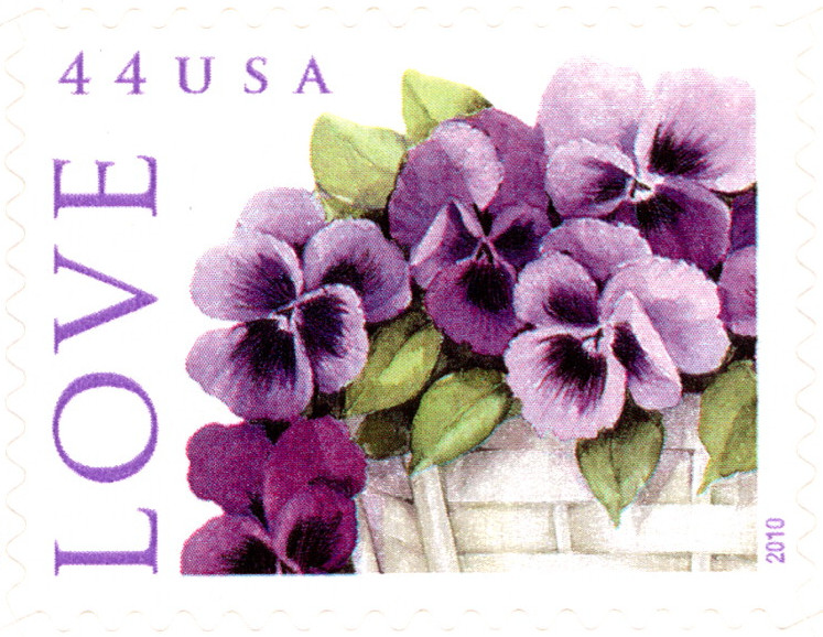 USA 2010 LOVE, PURPLE PANSIES, 20 STAMPS PANE,44 CENT, SCOTT 4450 MNH