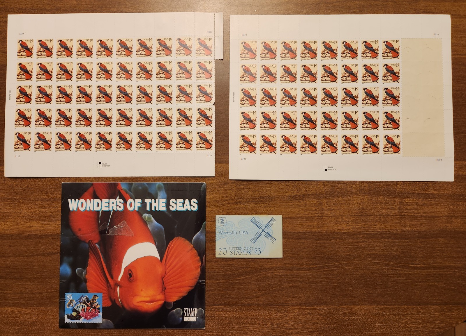 USPS Postage Stamp Mixed Lot American Kestrel Windmills Wonders Of Sea Unused
