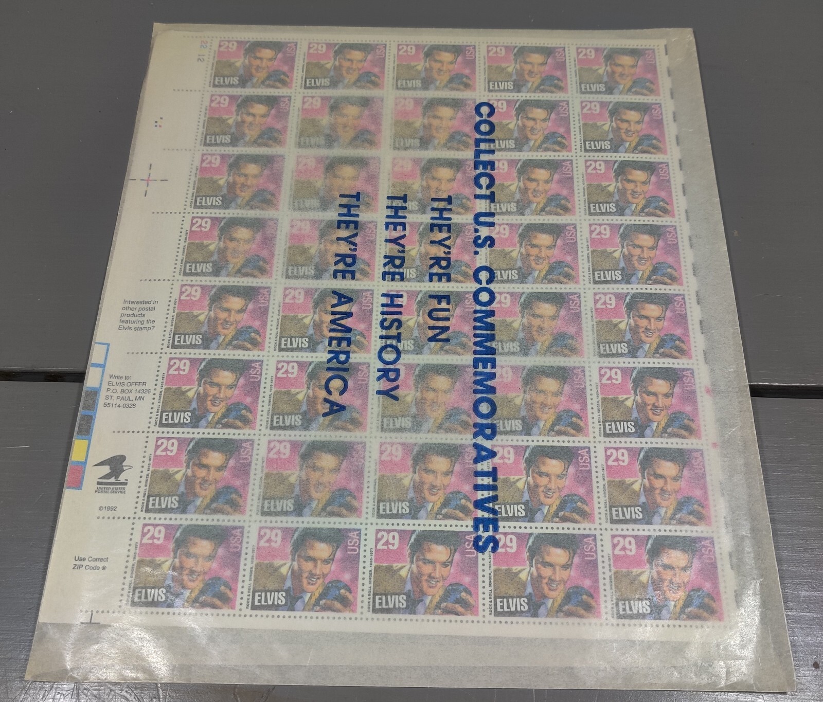 Sheet of ELVIS PRESLEY 29¢ US USA Postage Stamps. MNH in envelope