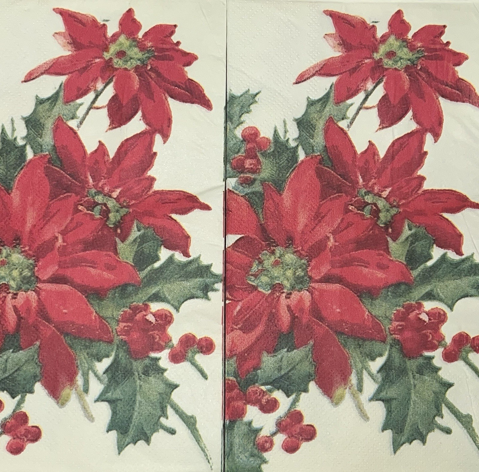 Three Individual paper dinner Decoupage Napkins Christmas Poinsettia Flowers