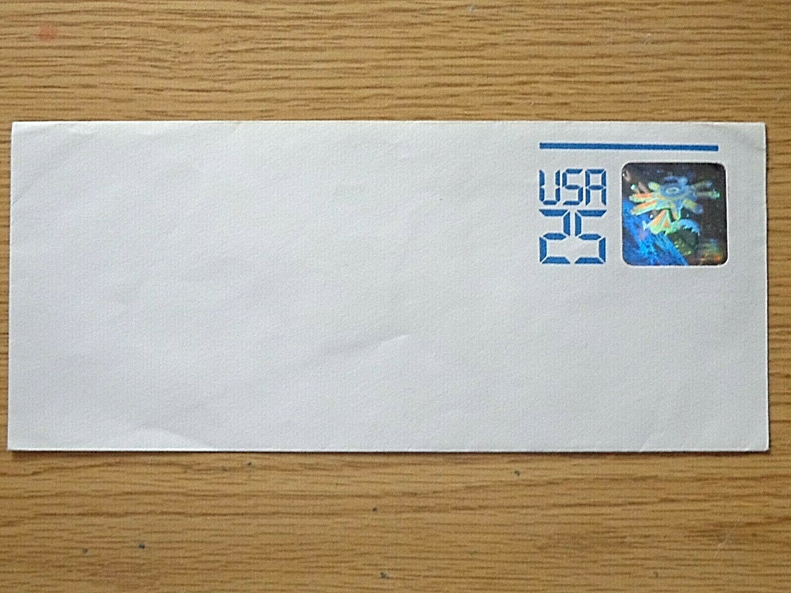 UNITED STATES 25 CENTS SPACE STATION 3-D HOLOGRAM 1988 STAMPED LEGAL SZ ENVELOPE