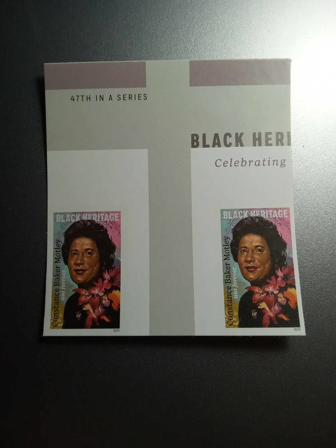 USA 2024 Sc #5830a 4ever CONSTANCE BAKER MOTLEY Imperf/NDC Gutter pair Mint
