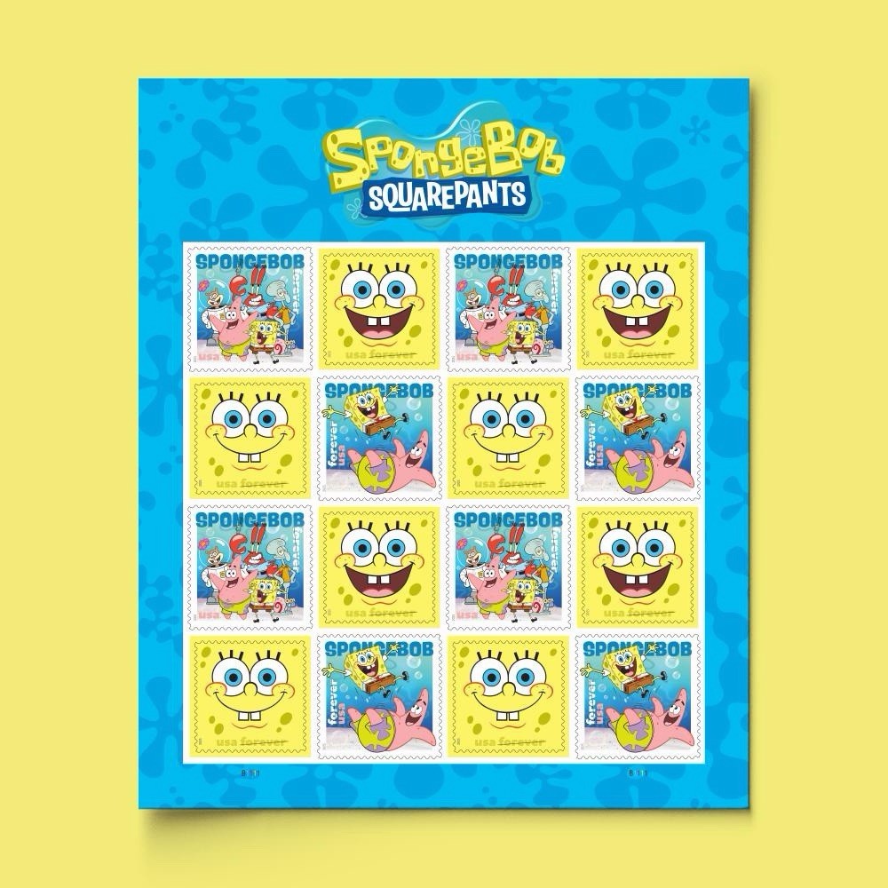 White Framed USPS Sponge Bob Full Sheets of 16 Forever Stamps Great Collecting