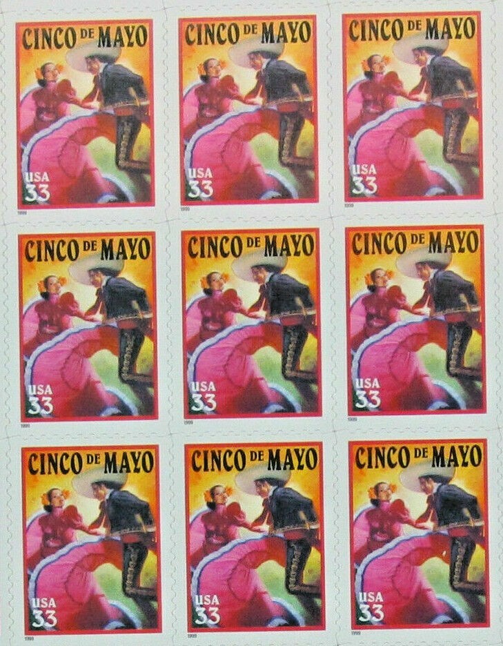 Three Sheets /Panes x 20 = 60 of CINCO DE MAYO 33¢ US Postage Stamps USA Sc 3309