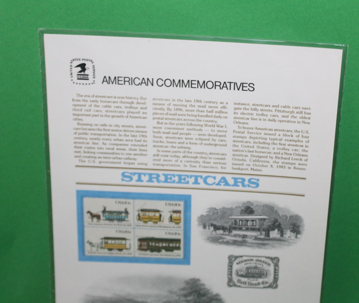 American Commemoratives Streetcars USPS Stamps Panel 200 October 8, 1983