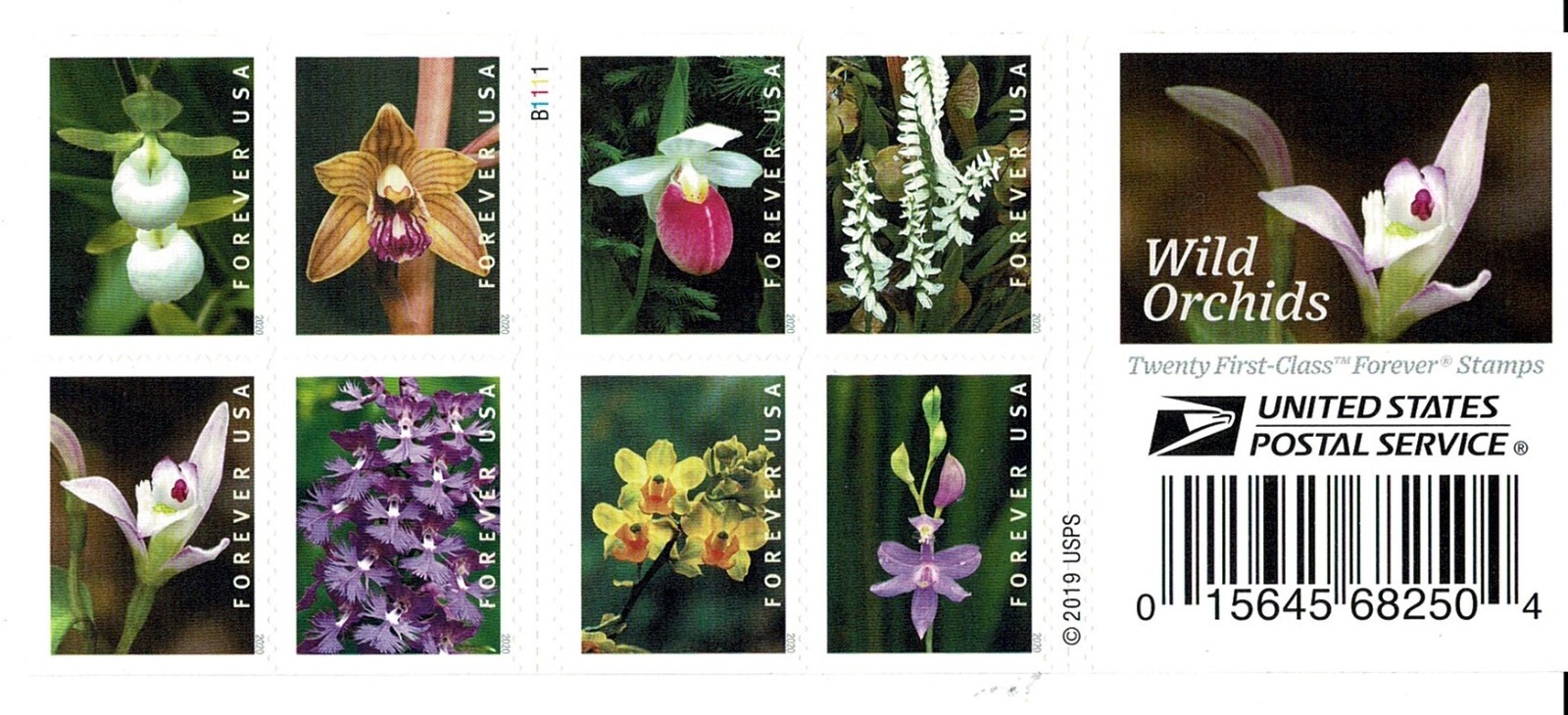 ONE BOOK OF 20 Wild Orchids USPS FIRST CLASS FOREVER POSTAGE STAMPS Damaged