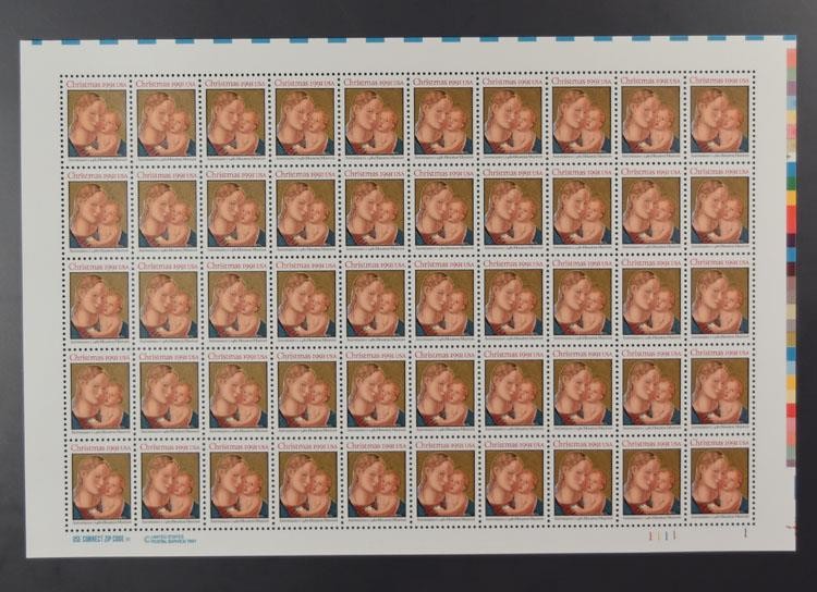 US SCOTT 2578 SHEET OF 50 ANTONIAZZO CHRISTMAS STAMPS 29 CENT FACE MNH