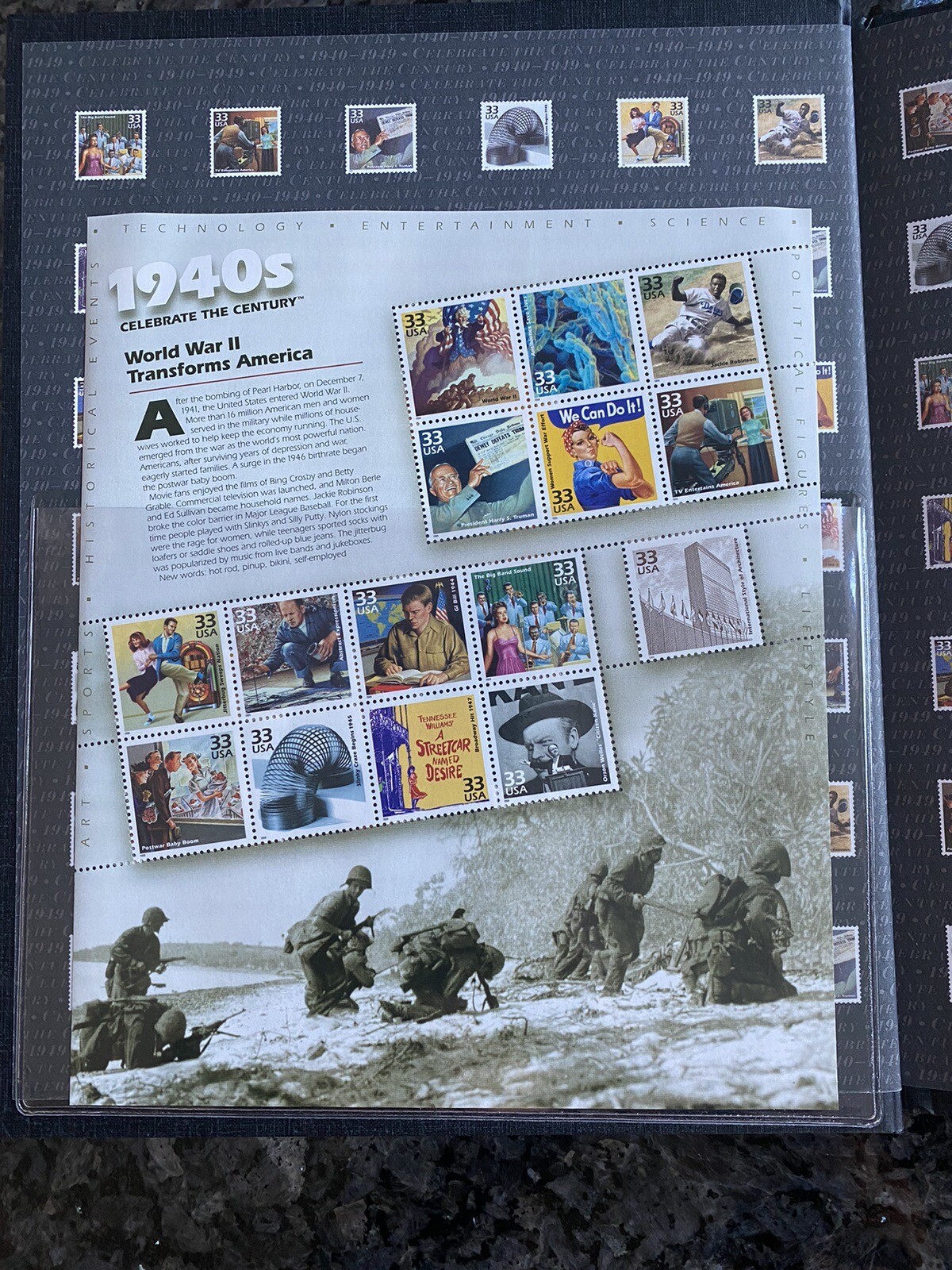 CELEBRATE THE CENTURY – COLLECTION OF BOOKs + COMMEMORATIVE STAMPS – 10 Volumes