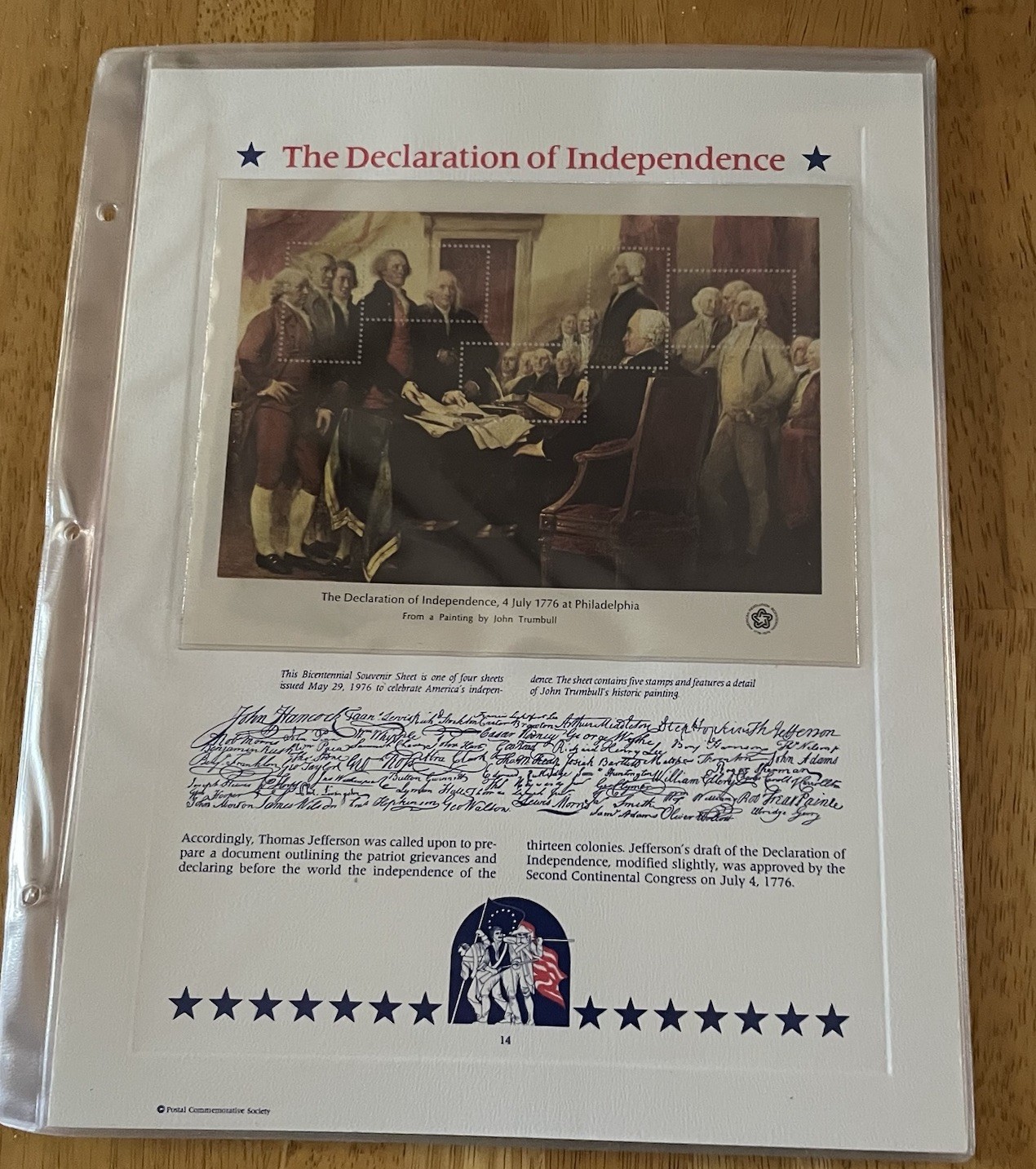 USA Stamp Series Panel The Declaration Of Independence Postal Comm Society 14