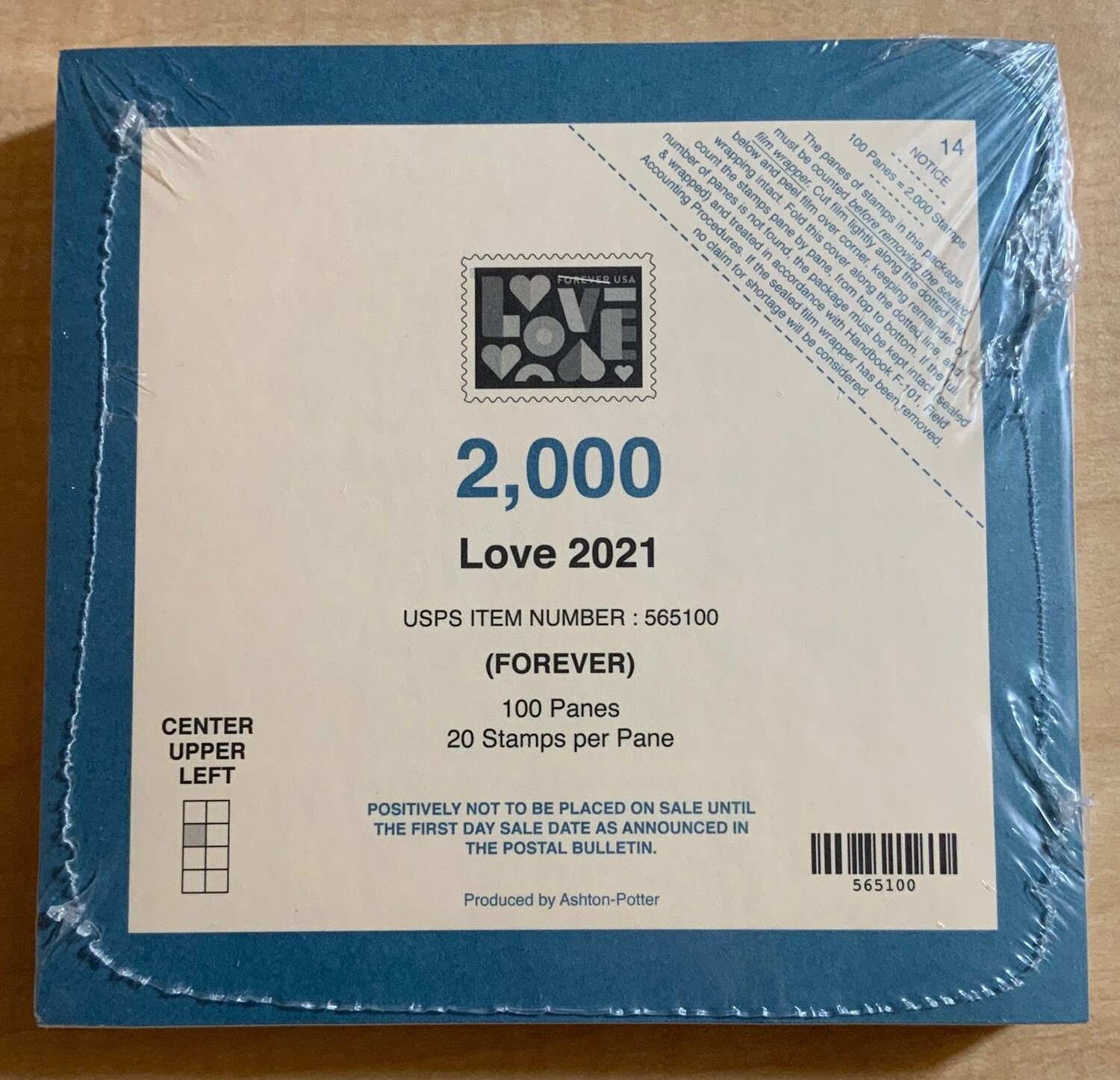 Love Hearts Full Sealed Pad of 100 Sheets (2000 Stamps) Scott 5543