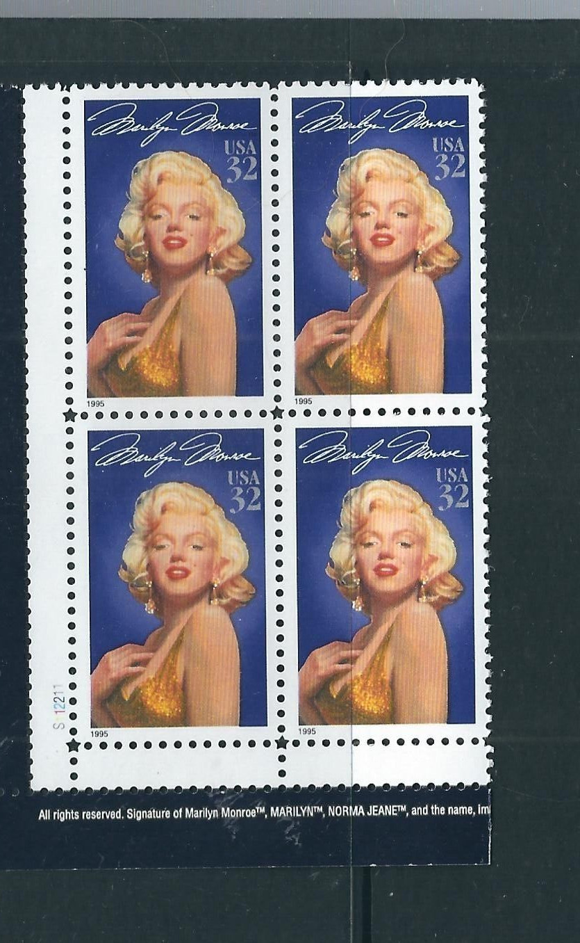 USA SC # 2967 Marilyn Monroe. Block Of 4 Plate Number . MNH