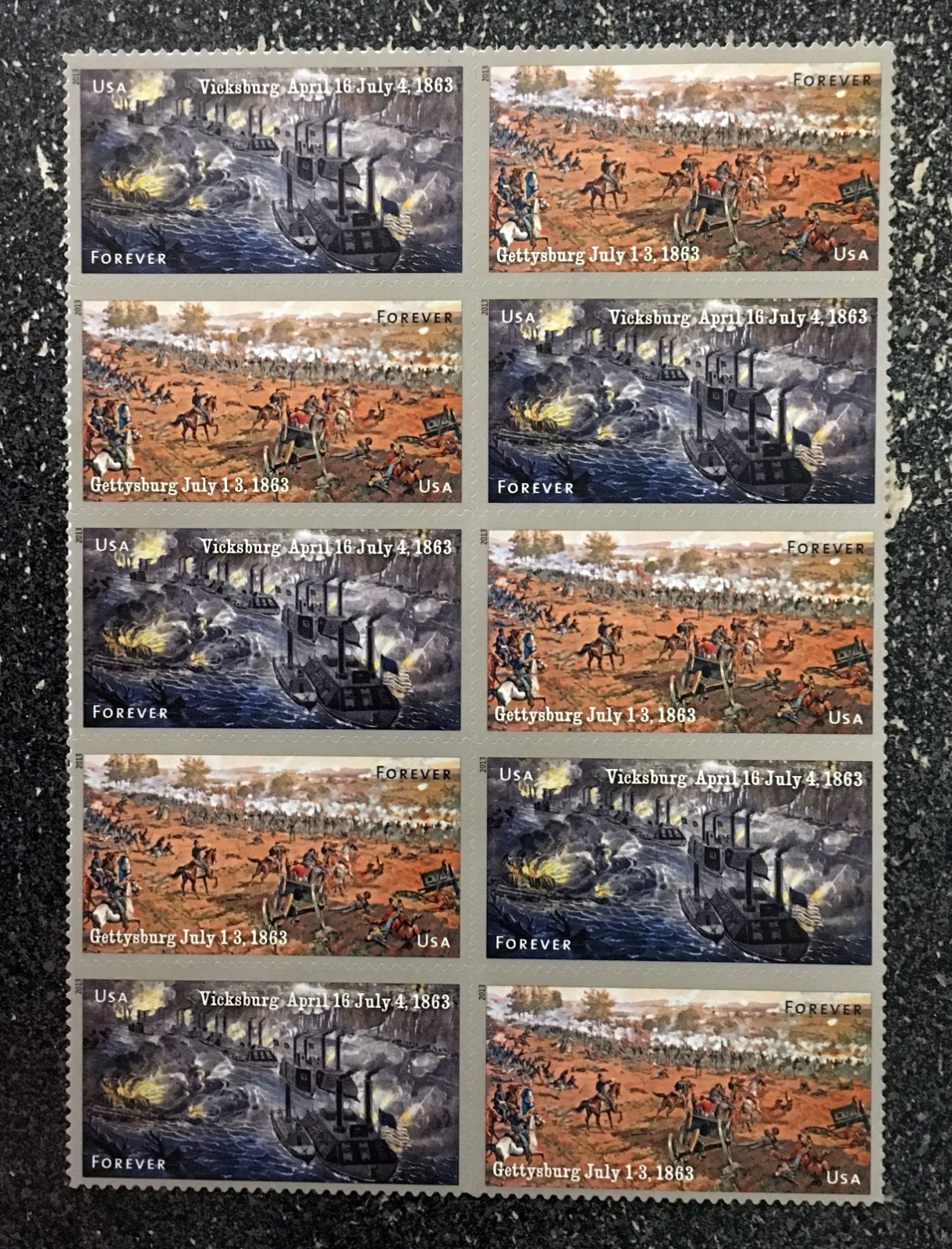 2013USA #4787-4788 Forever Civil War 1863 – Block of 10 From Sheet mint