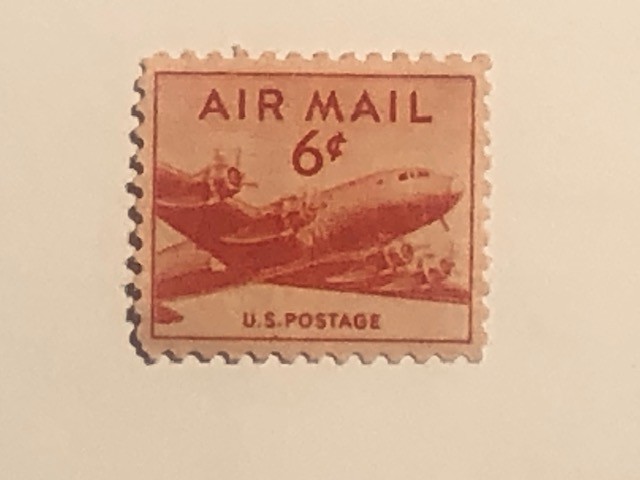Genuine- 6 cent red us air mail stamps of 1949
