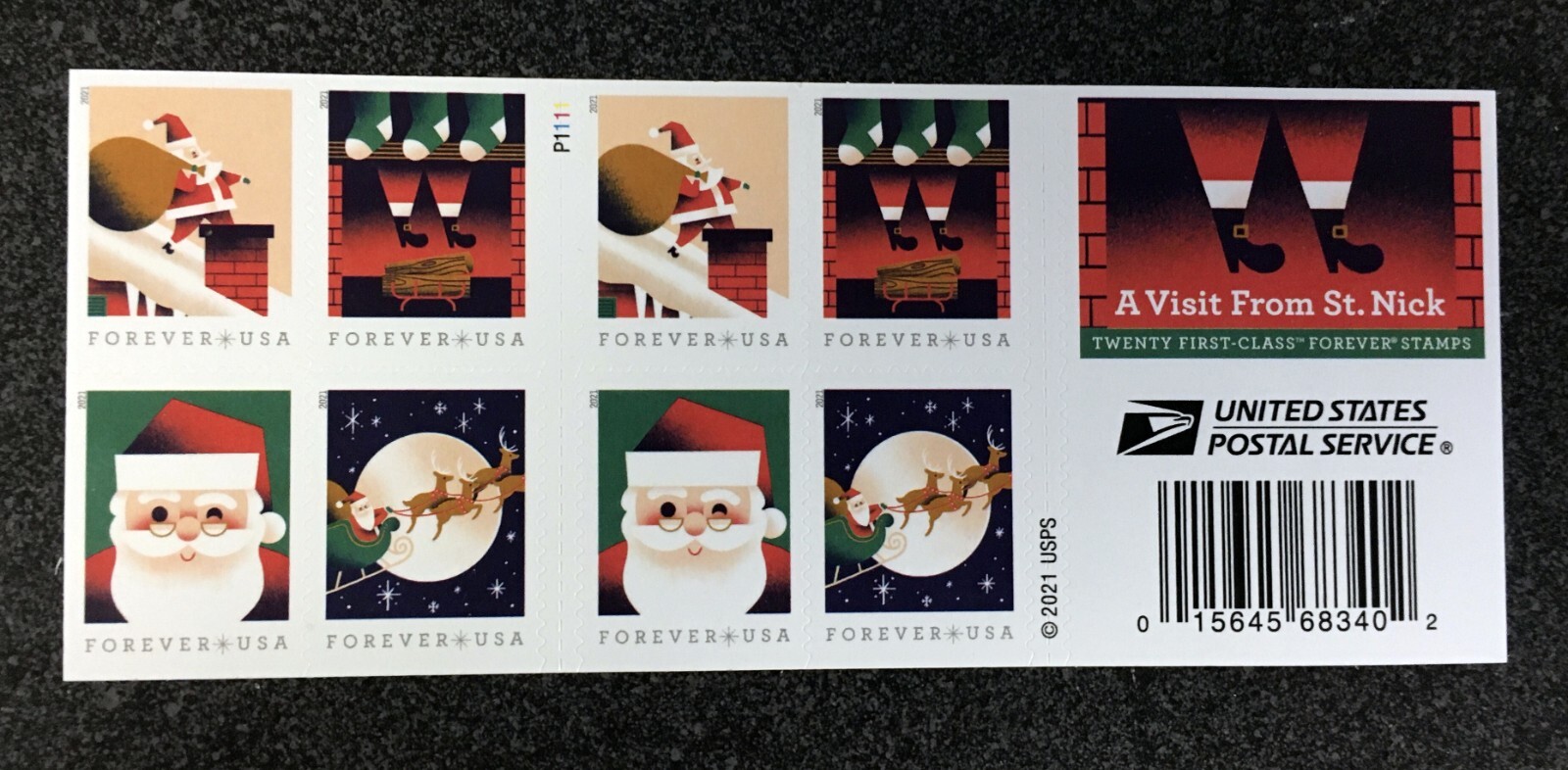 2021USA #5644-5647b Forever A Visit From St Nick – Booklet (#P1111) of 20 Mint