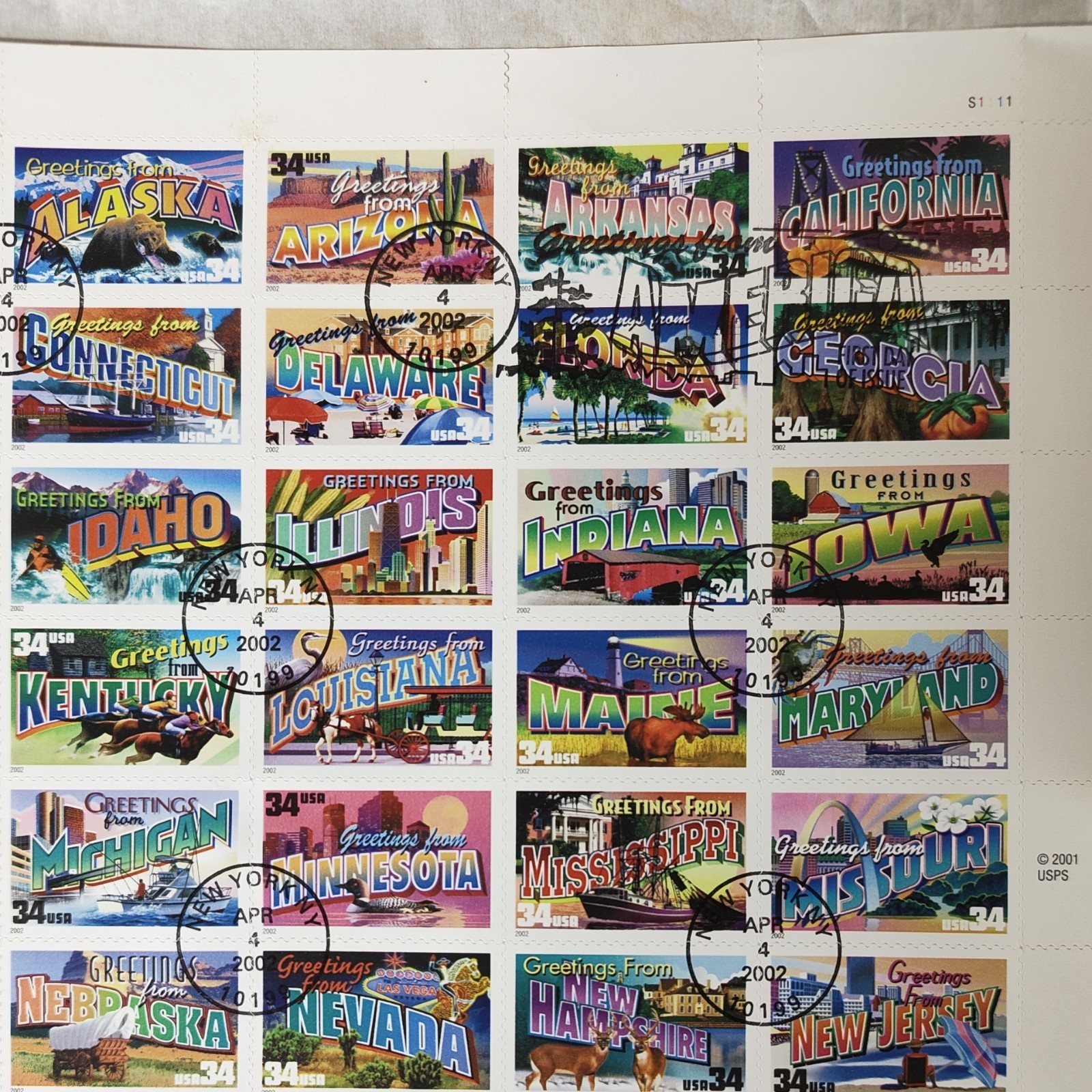 US Postage Stamps Greetings From America 34 Cent Sheet of 50