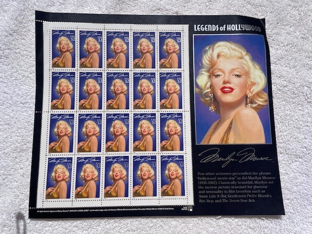 Marilyn Monroe Postage Stamp good condition Full Sheet 32cent