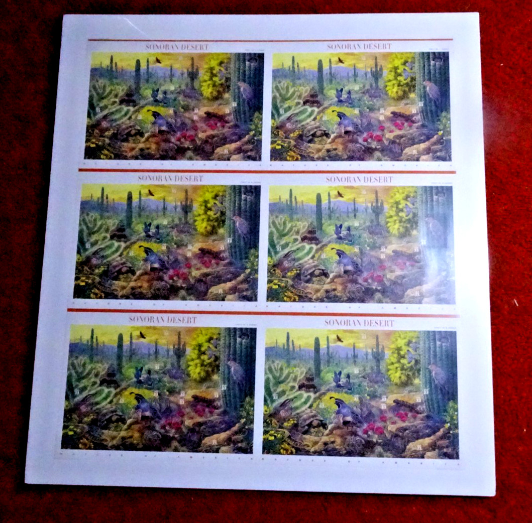 US 3293 SONORAN DESERT UNCUT PRESS SHEET 6 PANES PROFESSIONALLY SHRINK WRAP*