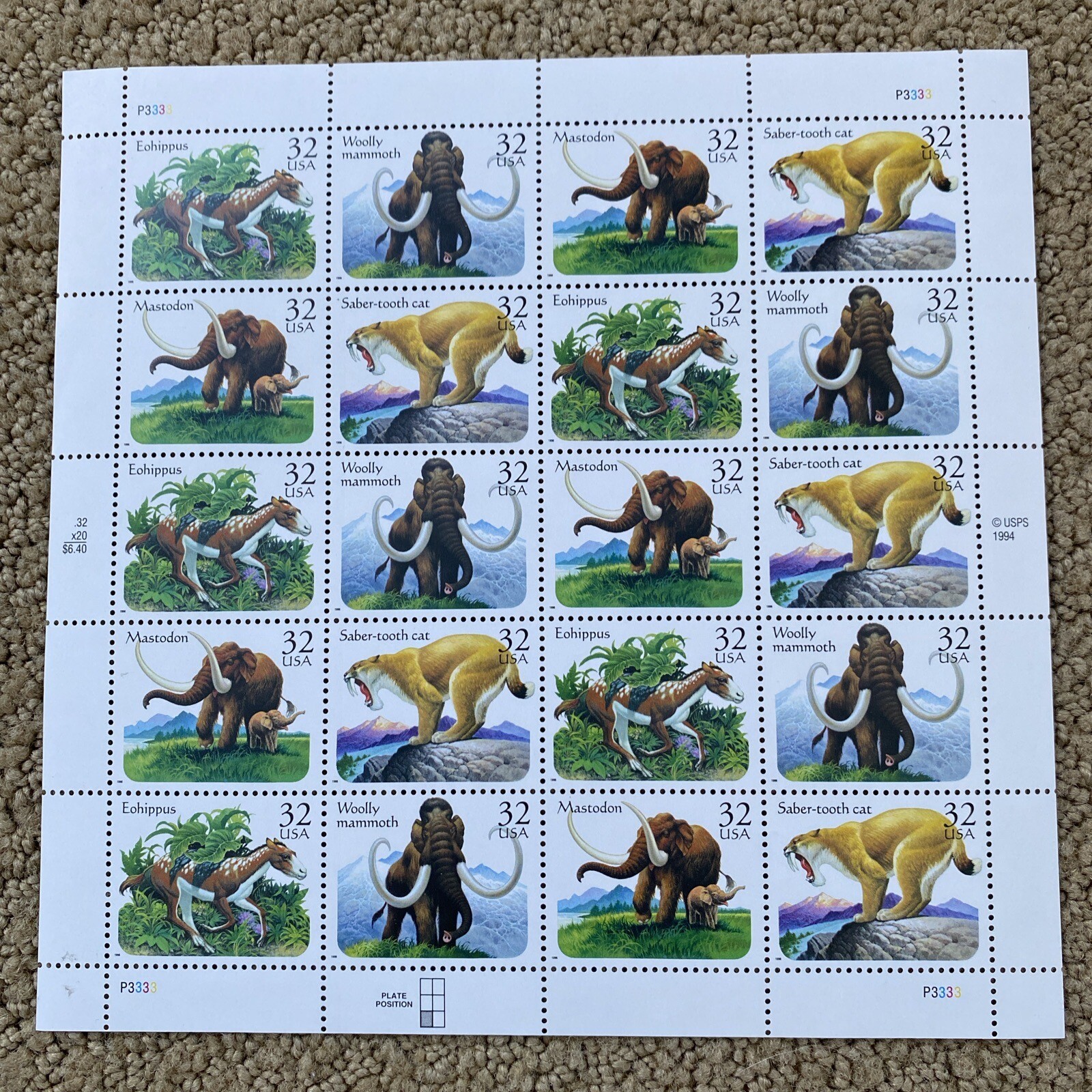 USPS Dinosaurs Issue Stamp Sheet of 20 3077 3080 Mint# Stamps