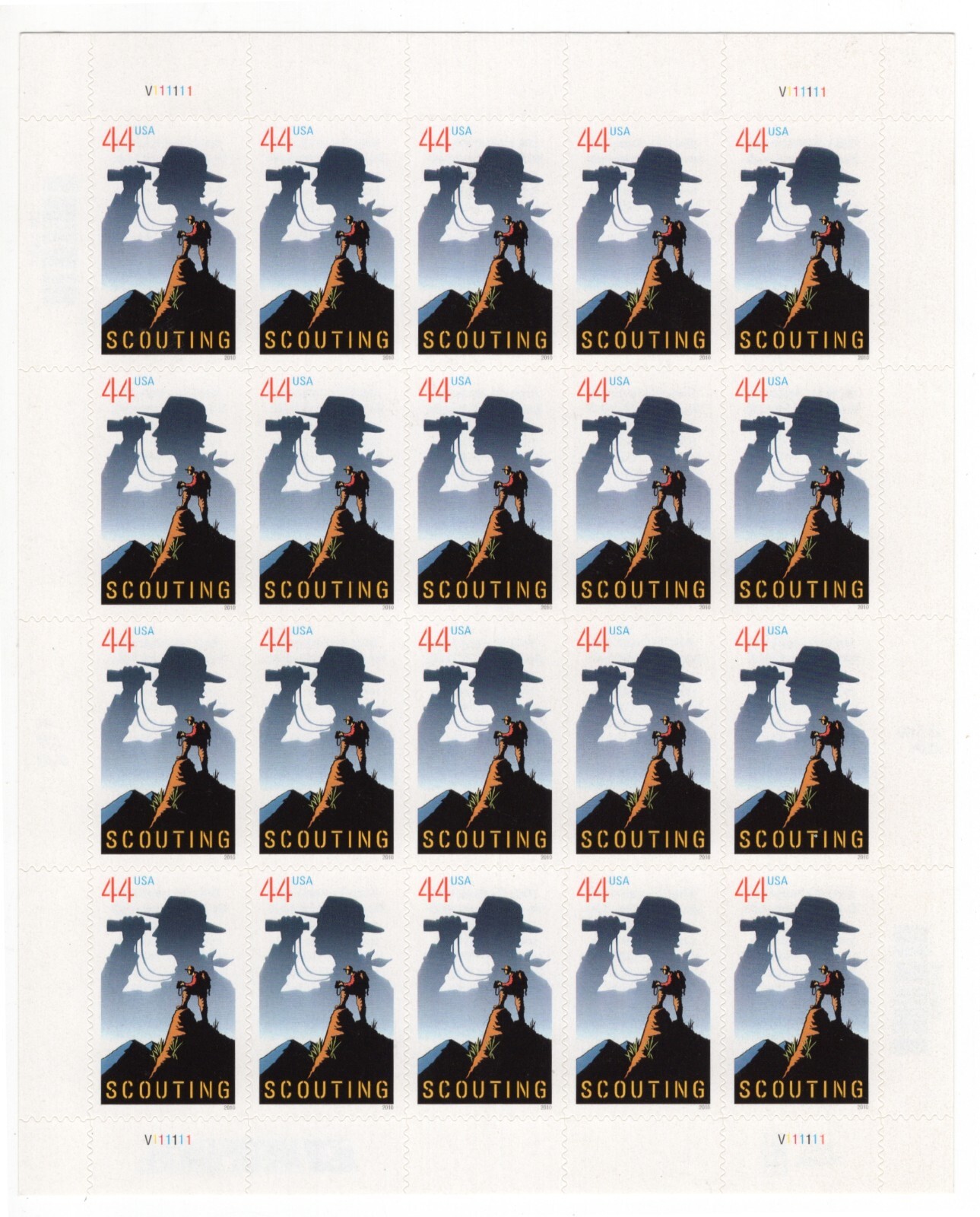 US 2010 SC 4472 44c Scouting, Boy Scouts of America – Sheet of 20 MNH Fresh