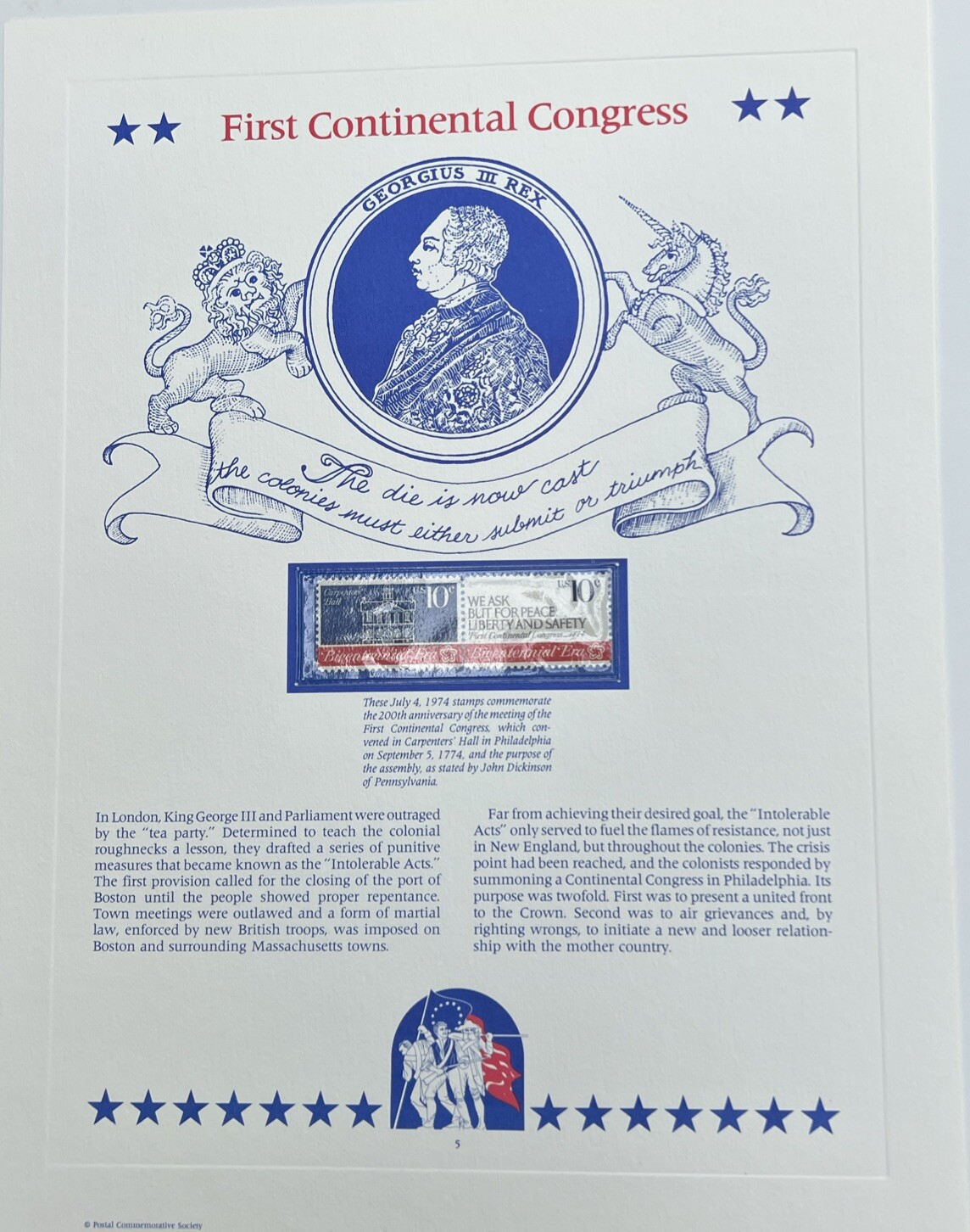 USA Stamp Series Panel First Continental Congress Postal Commemorative Society 6