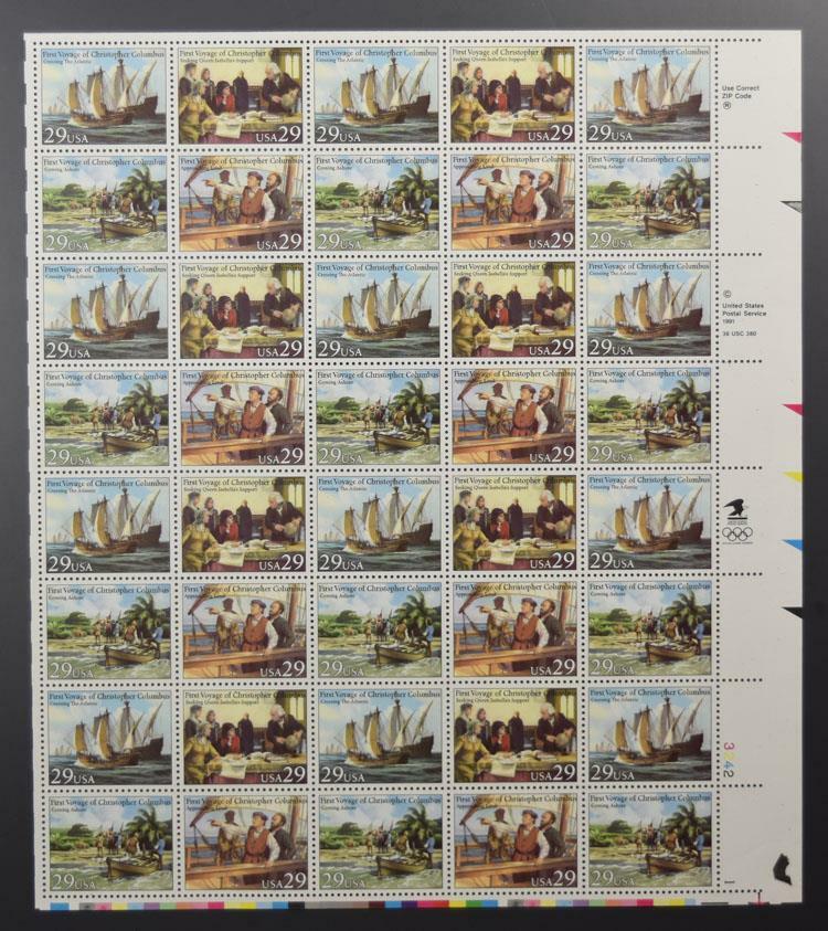 US SCOTT 2620 – 23 SHEET OF 40 VOYAGES OF COLUMBUS STAMPS 29 CENT FACE MNH