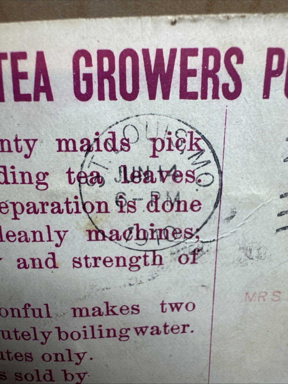 Benjamin Franklin 1 Cent Stamp on St Louis MO India Tea Growers Post Card 1910
