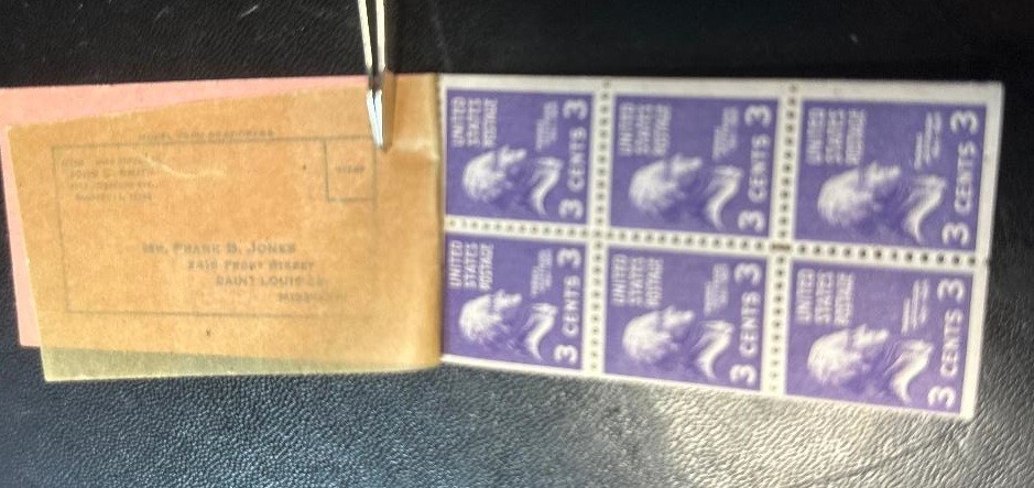 Vintage Thomas Jefferson Stamp Booklet – Twelve 3¢ Stamps in Two Blocks of 6+1