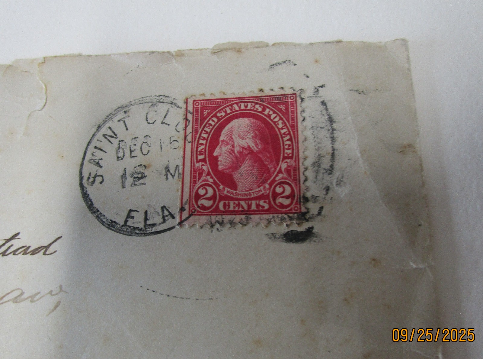 WASHINGTON 2 CENT STAMP ENVELOPE POSTMARKED 1912? STAMP EPHEMERA
