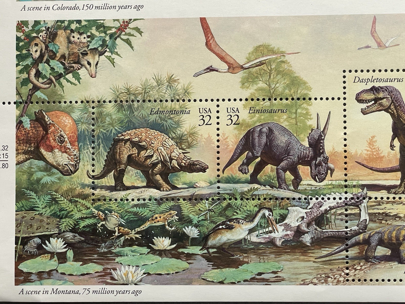 USA 32 Cent The World of Dinosaurs Postage Stamps, Full Sheet of 16, 1996