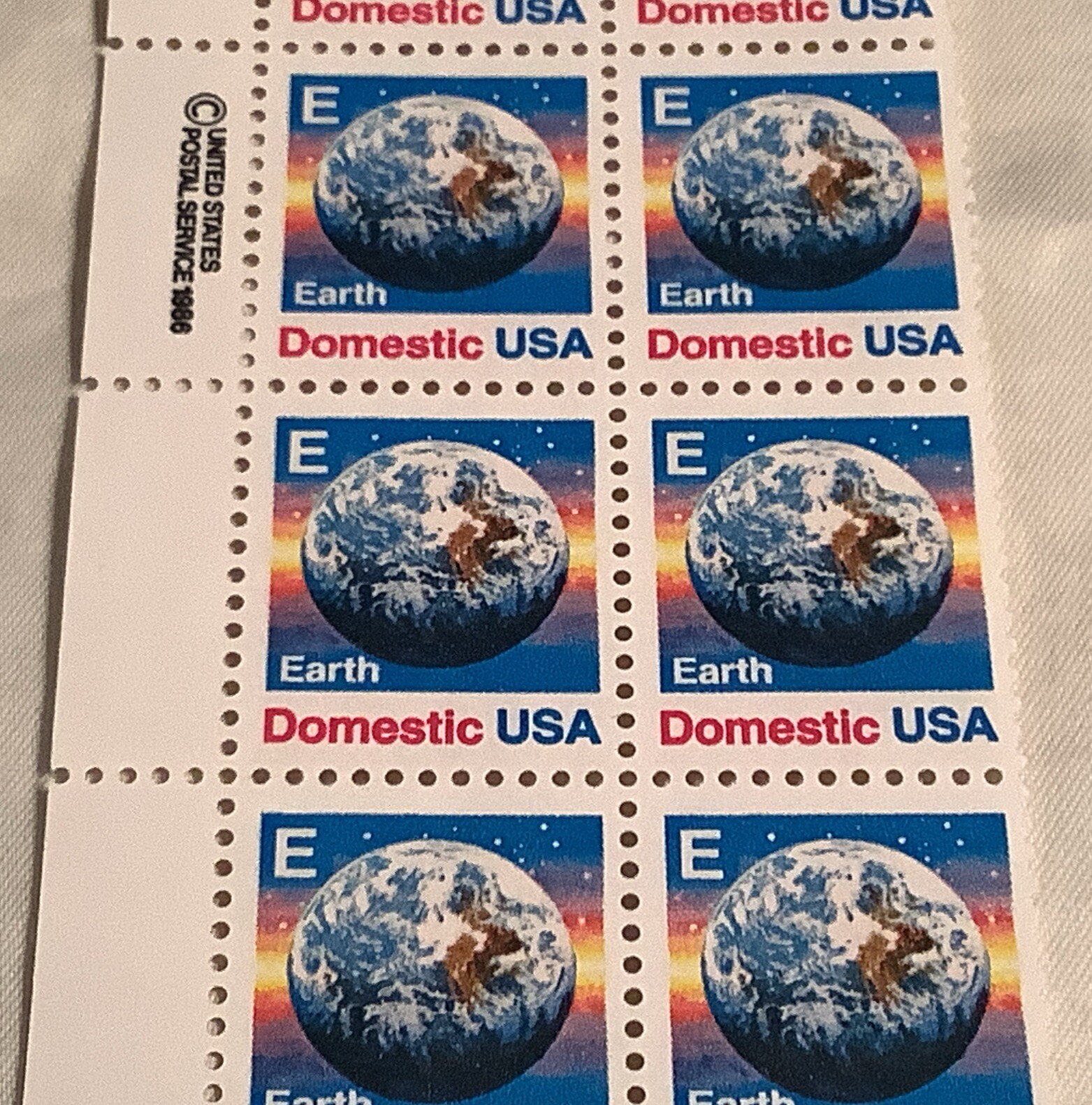 Block of 20 USPS Domestic E Postage Stamps Earth s2277 MNH 1987-88 Zip Code