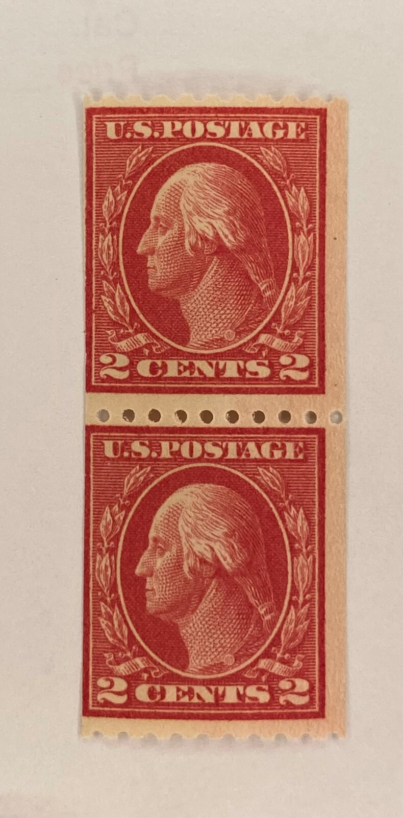 US Scott #442 2 cent Single stamp pair Coil Stamps red 1914 Carmine mint OG J172