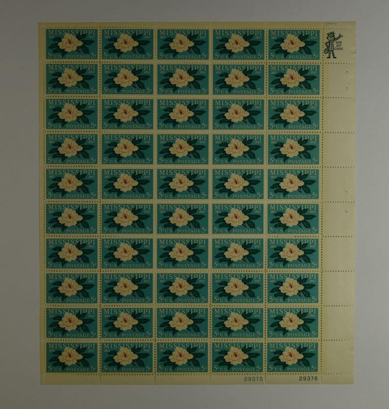 US SCOTT 1337 PANE OF 50 MISSISSIPPI STAMPS 5 CENT FACE MNH