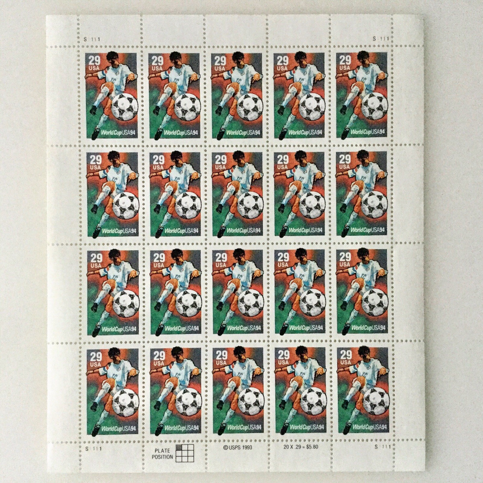 1994 WORLD CUP COMMEMORATIVE Stamp Sheet. $.29 Each. Mint Condition. MNH