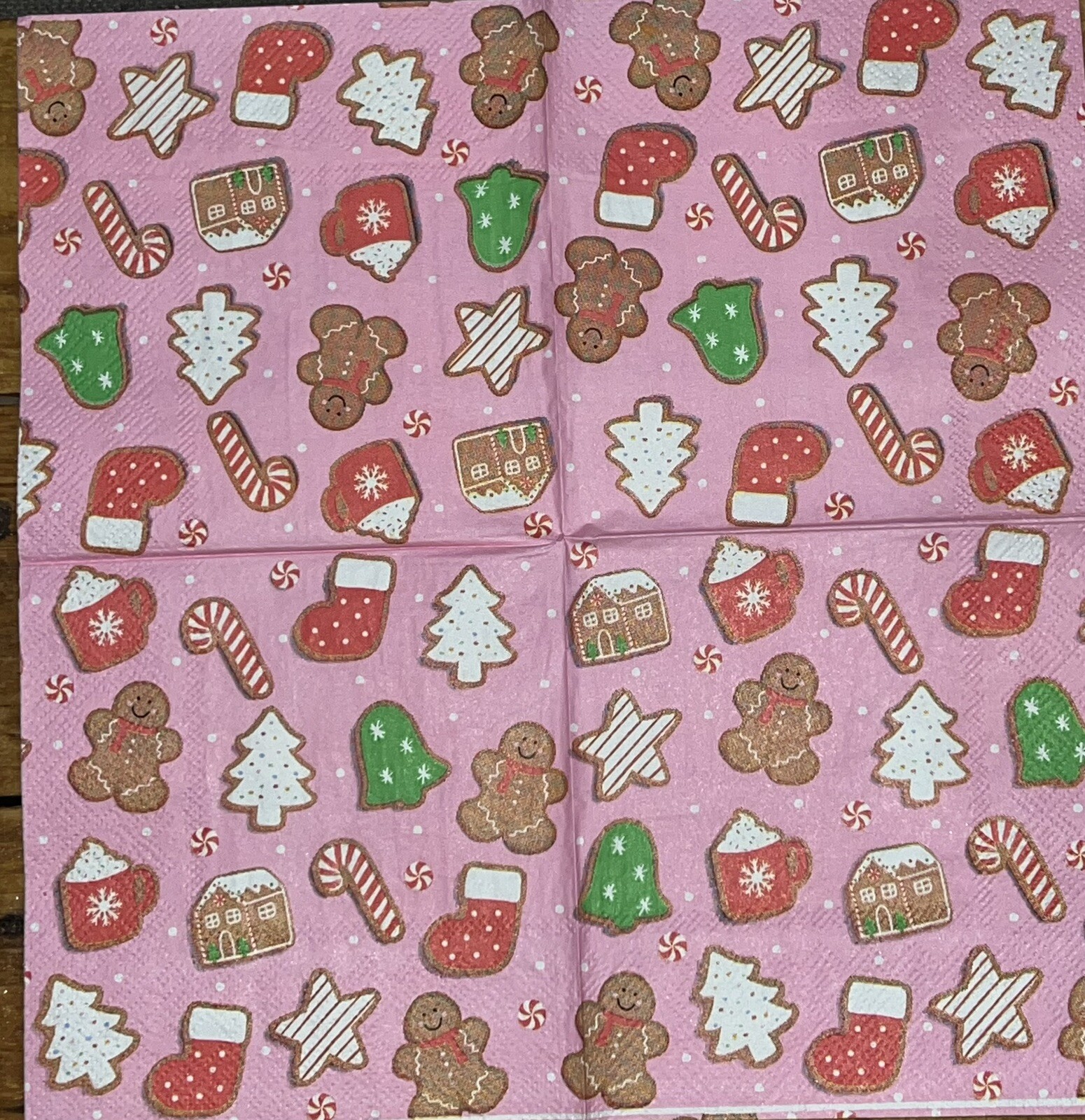 TWO Pink Gingerbread House/stocking/Trees/Beverage napkins decoupage/art/Craft