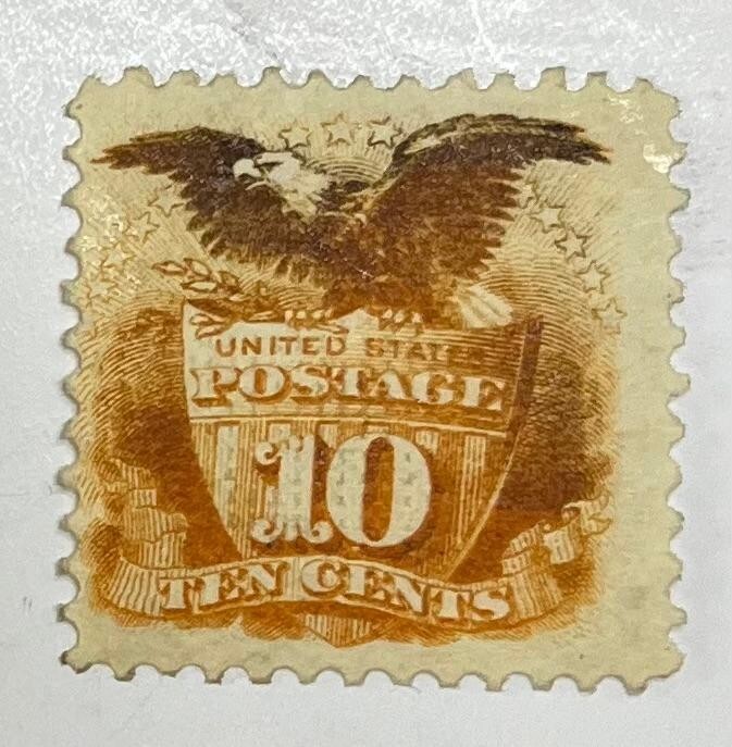 US Postage Scott #116, Mint, 10-cent, Shield & Eagle, yellow, HR